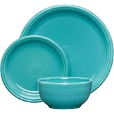 Fiesta&reg; Bistro Coupe 3-Piece Dinnerware Set &ndash; Durable Ceramic, Lead-Safe, Dishwasher/Microwave/Oven Safe &ndash; Made in USA Dinnerware - Turquoise