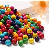 HERZWILD 600Pcs Colorful Wooden Beads Large Hole Round Paint Beads Bulk Natural Wood Bead for Jewelry Bracelets Necklace Earring Making DIY Craft (10mm)