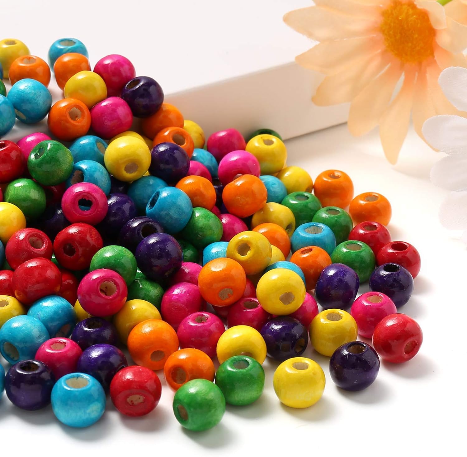 HERZWILD 600pcs Color Wooden Beads 10mm Colourful Wooden Beads Coloured Craft Bead for DIY Jewellery Making (color-10mm) — image 1