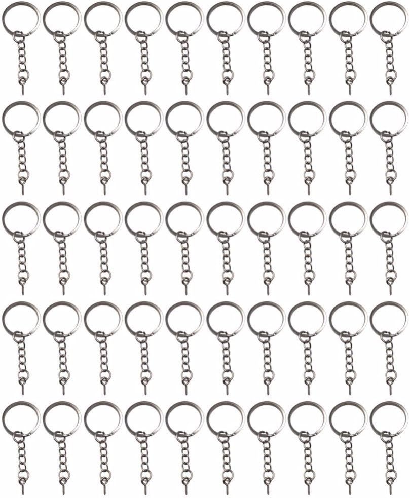50 PCS Flat Key Chains With Open Jump Ring Chain Extender and Eye Pin Connector for Jewelry Findings Making
