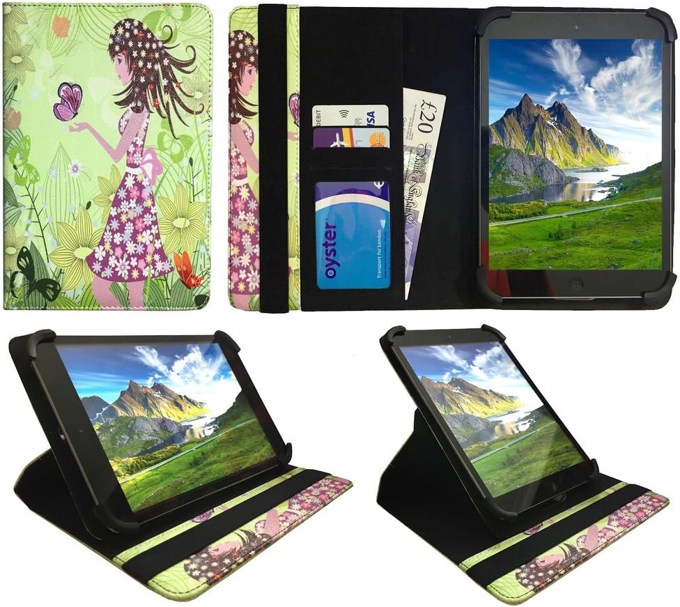 Sweet Tech Alcatel One Touch Pixi 3 (8.0) 4G 8 Inch Tablet Girl with Butterfly Universal 360 Degree Rotating PU Leather Wallet Case Cover Folio (7-8 inch)