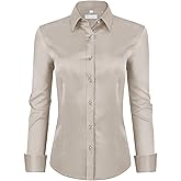 siliteelon Womens Classic-Fit Dress Shirts Long Sleeve Button Down Wrinkle-Free Stretch Solid Casual Work Office Blouse Top
