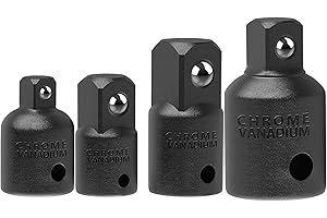 4 Pcs Impact Socket Adapter and Reducer Set - 1/2 to 3/8, 3/8 to 1/2, 3/8 to 1/4 (Black)