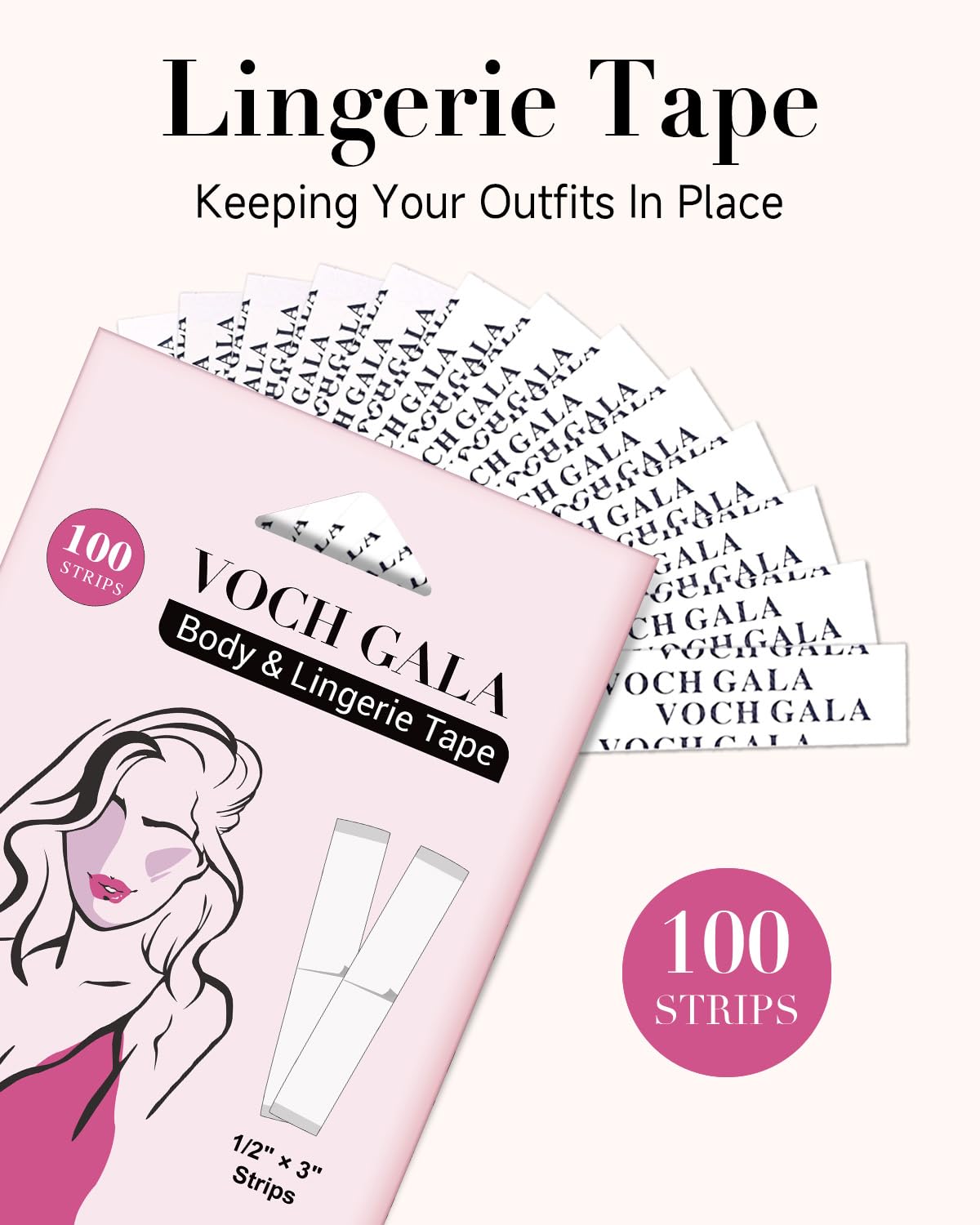 VOCH GALA Double Sided Tape for Clothes and Fashion – Stick & Easy Peel Clear Fabric Tape, Per-Cut Hypoallergenic Body Tape & Clothing Tape, Portable Emergency & Multi-Scene Use, Strong Hold