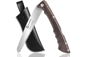 ALDIPRO Folding Pruning Saw 7 Inch with Leather Sheath and Wenge Wooden Handle, SK5 Steel Blade, Foldable Hand Saw for Camping, Survival, Wood Cutting, Bushcraft and Tree Trimming