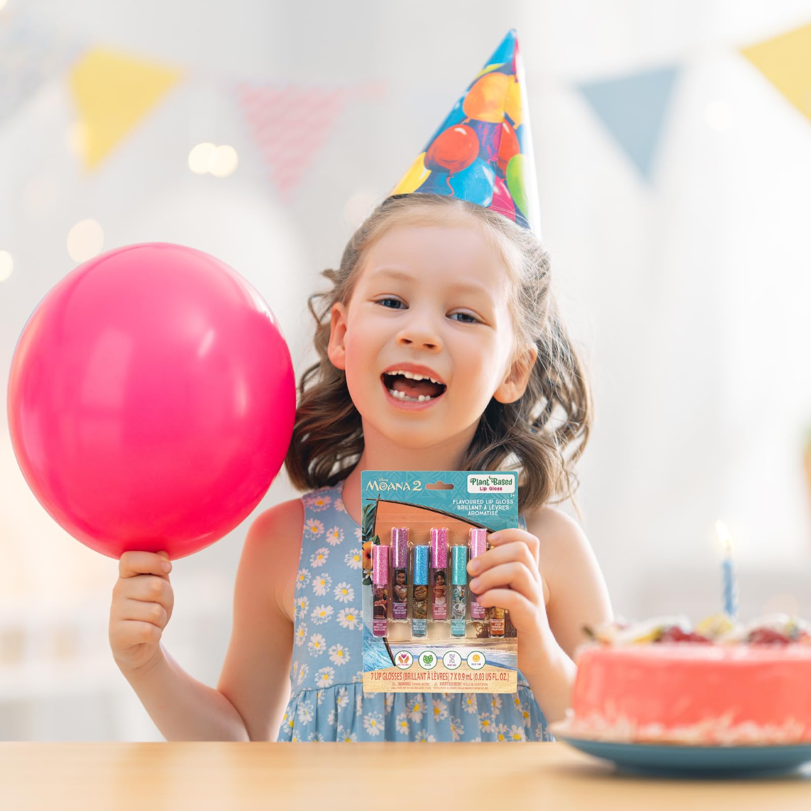 Disney Moana 7 Piece Plant Based Lip Gloss, Girls Party Favors, First Makeup Set for Girl, Perfect for Parties, Sleepovers, and Birthday Gifts, Ages 3+, by Townley Girl