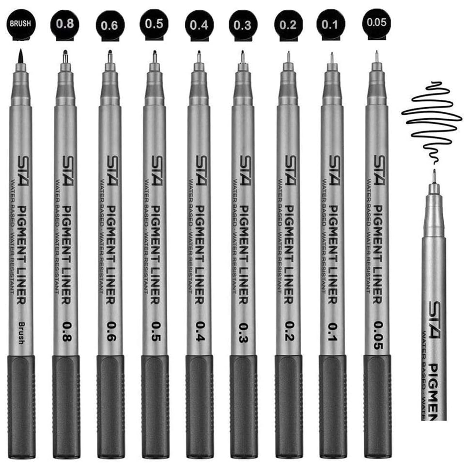 Funnasting Fine Liner Pens Black, Fineliner Pens, Set of 9 Micron Art Pens, Waterproof Drawing Pens for Artists Sketching Office Documents Bullet Journal