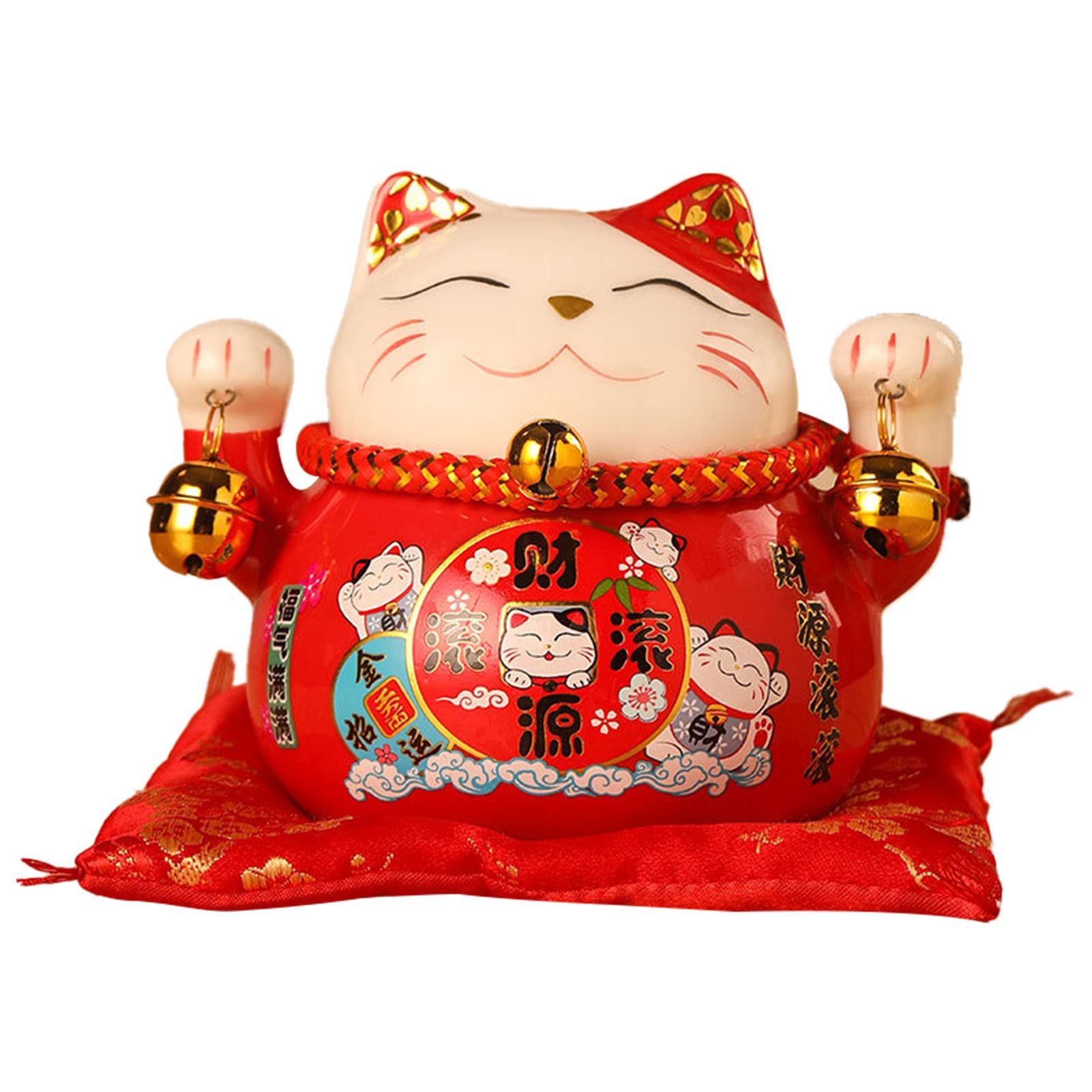 Jenngaoo Ceramic Lucky Cat, 4.5 Inch Waving Lucky Cat Statue Japanese Lucky Cat Figurine Beckoning Cat Ornately Decorate for Attract Wealth Business Opening(Red)