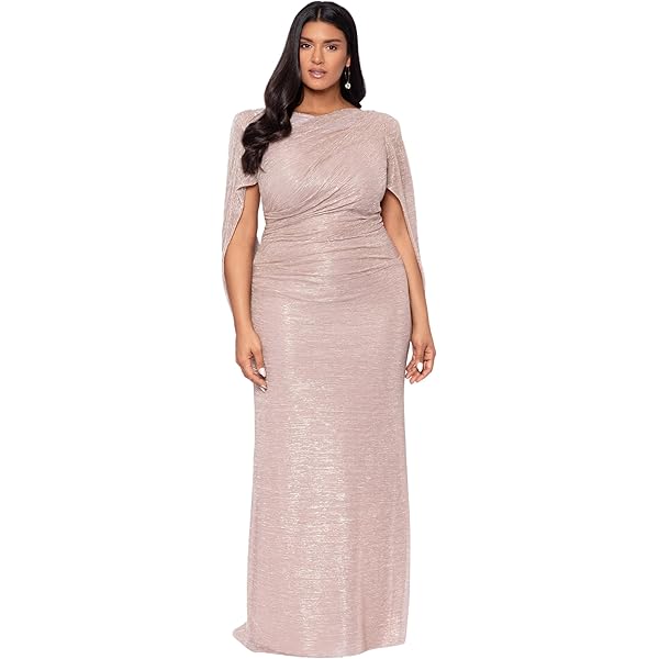 Amazon.com: Betsy & Adam Women's Long Glitter Cape Sleeve Dress with Draped  Neckline and Hidden Back Zipper, White/Pink/Gold, 10 : Clothing, Shoes &  Jewelry