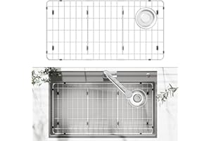jkxoo 28-1/4" x 14.37" x 1-1/4" Metal Stainless Steel Sink Protectors for Kitchen Sink, Sink Rack for Bottom of Sink with Side Drain, Sink Grate for Bottom of Kitchen Sink with Sink Strainer