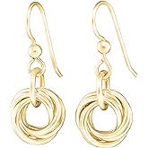Dainty 14K Yellow Gold-Filled Love Knot Dangle Earrings for Women | Elegant Leverback Circle Drop Earrings | Minimalist Jewelry Gift for Her