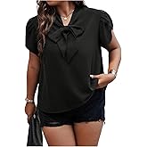 Verdusa Women's Plus Size Work Blouse Bow Tie Neck Petal Sleeve Blouse Office Work Shirt Top