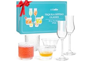 Crutello Tequila Glasses Set of 6 Tequila Sipping Glasses | 3 Unique Style Mezcal Glasses 10 oz & 5 oz Tequila Tasting Glasses & 4 oz Copita Glass Snifter Glass, Best Tequila Gifts for Tequila Lovers