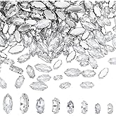 PH PandaHall 200 pcs 4 Sizes Sew on Horse Eye Faceted Acrylic Rhinestone Flatback with Brass Findings 4-Hole Bead Charm for Clothing Dress Decoration, Clear