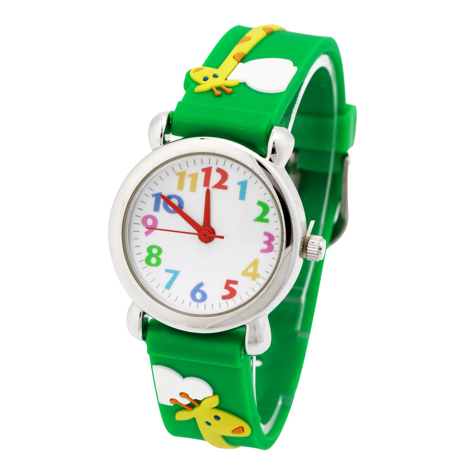 ele ELEOPTION Girl's Digital Quartz Waterproof 3D Cute Cartoon Round Dial Wrist Watch with Silicone Strap,Giraffe, Green