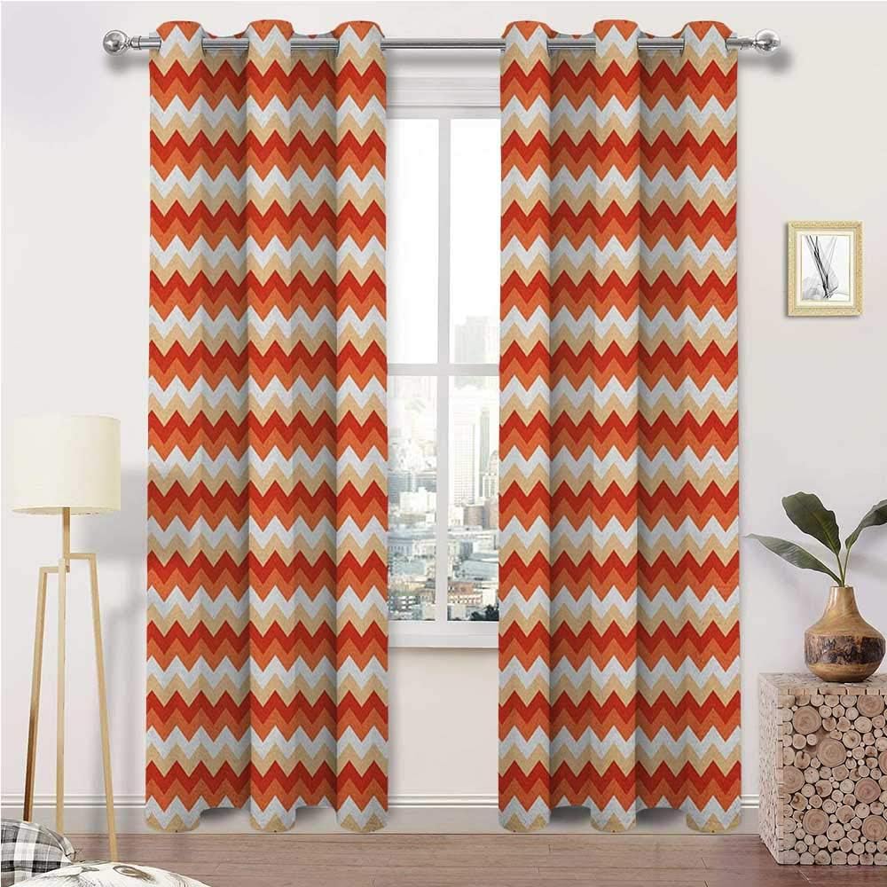 Amazon Com Window Curtain Panel Coral Room Darkening Window Panels Horizontal Chevron Pattern Arrows Geometric Design Striped Old Fashion Zigzag For Play Room Decor 2 Grommet Top Curtain Panels 42 W X 54 L Home