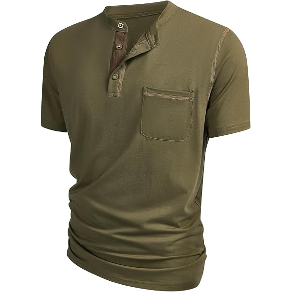 Men's Henley T-Shirt - Basic Casual Short Sleeve Top With Chest Pocket And Buttons, Crewneck Pullover - View #12