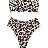 OMKAGI Women Bandeau Bikini Swimsuits Cheeky Off Shoulder Bathing Suit