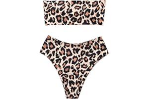 OMKAGI Women's 2 Pieces Bandeau Bikini Swimsuits Off Shoulder High Waist Bathing Suit High Cut