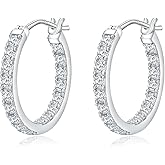 RANDES 925 Sterling Silver/14K Gold Plated Hoop Earrings for Women Sensitive Ears Cubic Zirconia Cz Earrings Lab Diamond Wedding Earring Huggie Hoops 26/20/15mm