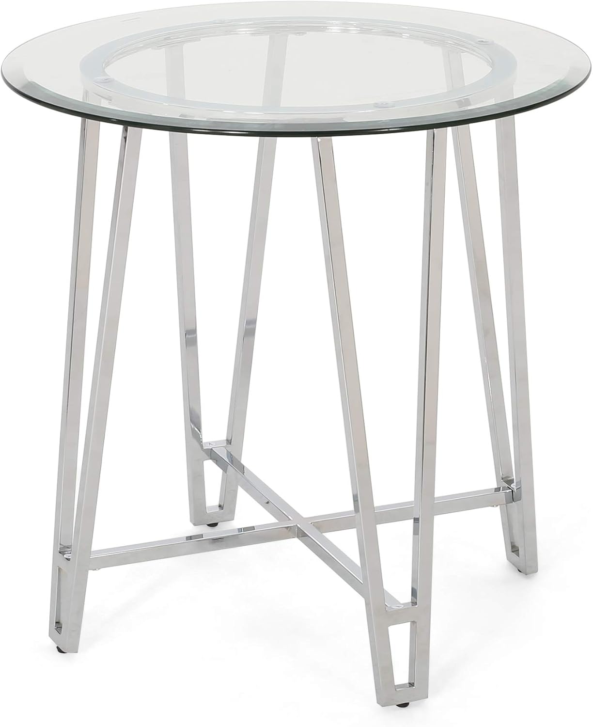 Amazon Com Jessie Modern Iron End Table With Round Tempered Glass Top Silver Kitchen Dining