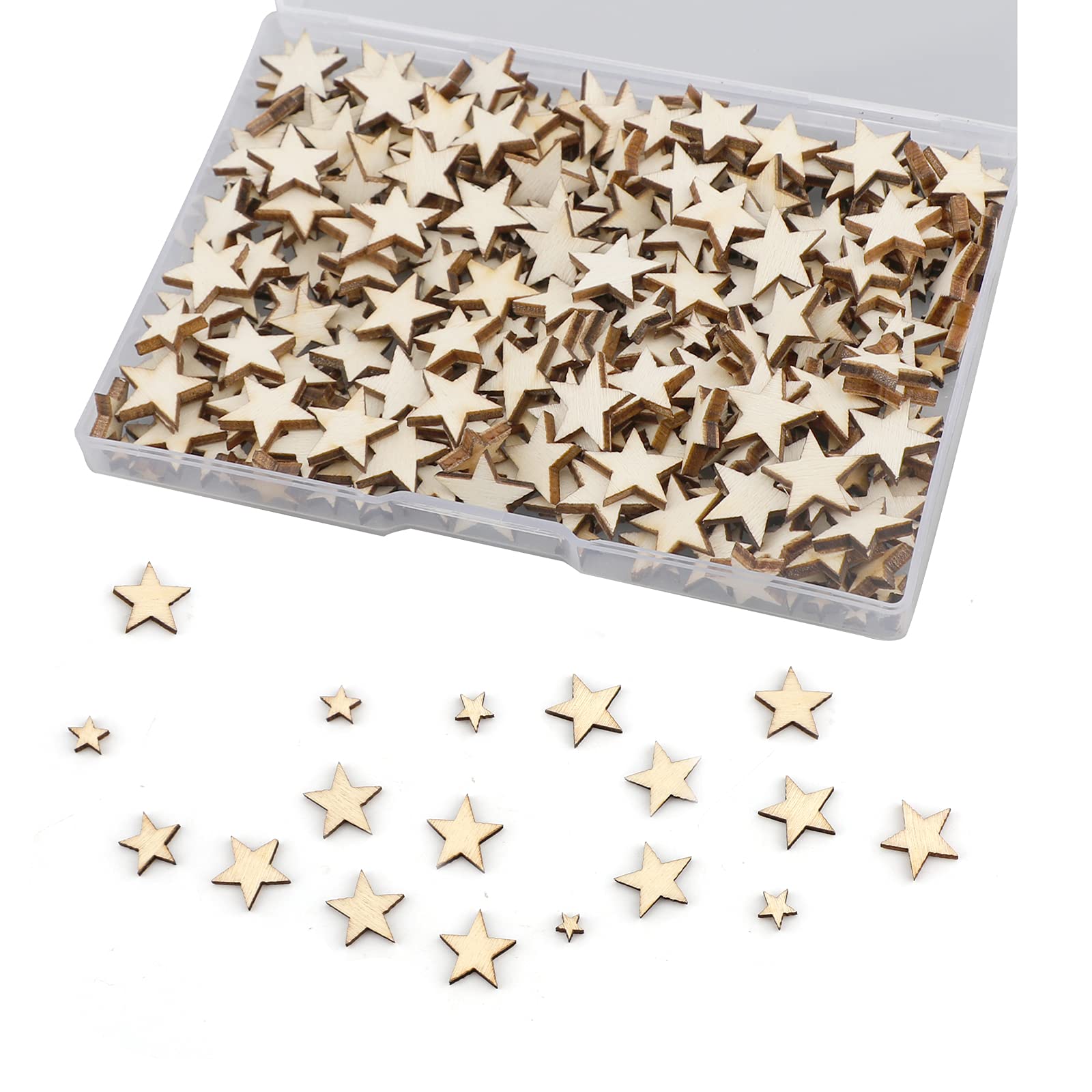 LUTER 500 x Handmade Wooden Star Embellishments Unfinished Cutout Blank Wooden Star Slices Embellishments for Christmas, Wedding, Party, DIY Decoration Cards, 5 Mixed Sizes