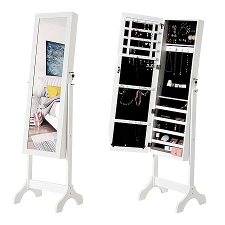 Modern Luxe Schmuckschrank Standspiegel Spiegelschrank Schminkschrank Schmuckkasten abschließbar mit Schlüsseln Ganzkörperspi