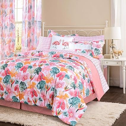 Amazon Com 4 Piece Designer Flourish Pink Bedding Tropical Style
