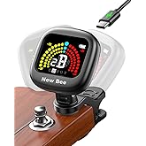 New bee Guitar Tuner Rechargeable, Color Screen Clip On Tuner | 360&deg; Rotatable, Fast &amp; Accurate Chromatic Tuning, for Guitar, Bass, Ukulele, Violin, Cello