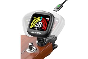 New bee Guitar Tuner, Rechargeable Tuner Clip On with Color Screen 360° Rotatable Acoustic Chromatic Open Tuning for Guitar, 