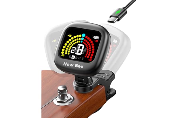 New bee Guitar Tuner Rechargeable, 360° Rotatable Clip On Tuner with Color Screen, Fast & Accurate Chromatic Tuning for Guitar, Bass, Ukulele, Violin, Cello