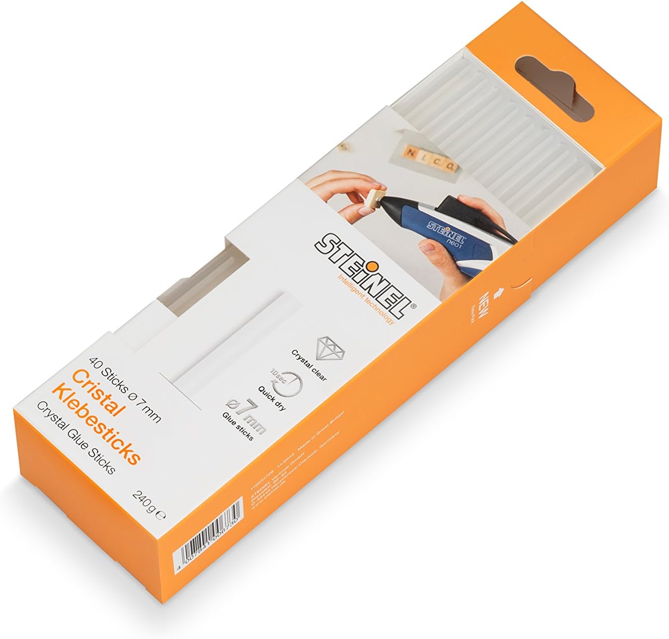 Steinel Cristal glue sticks 7 mm, 40 sticks, 240g, transparent hot-melt adhesive for barely visible glue joints