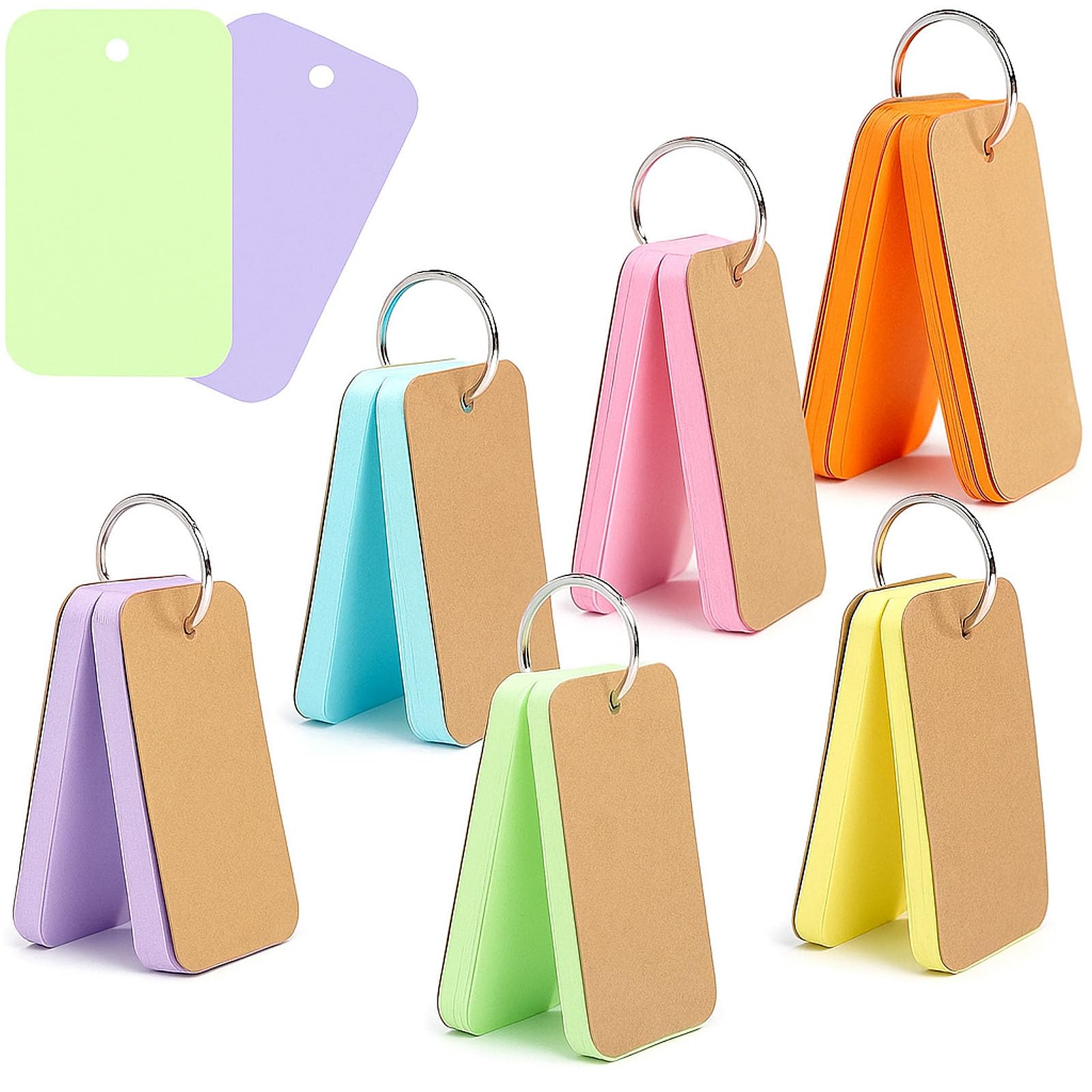 Koogel Flash Cards 300 PCS, Pocket Size Revision Cards 8.7x5.4cm, Blank Study Flashcards with 6 Colour Coding & Metal Rings, Portable Notecards for Vocabulary & Exam Prep