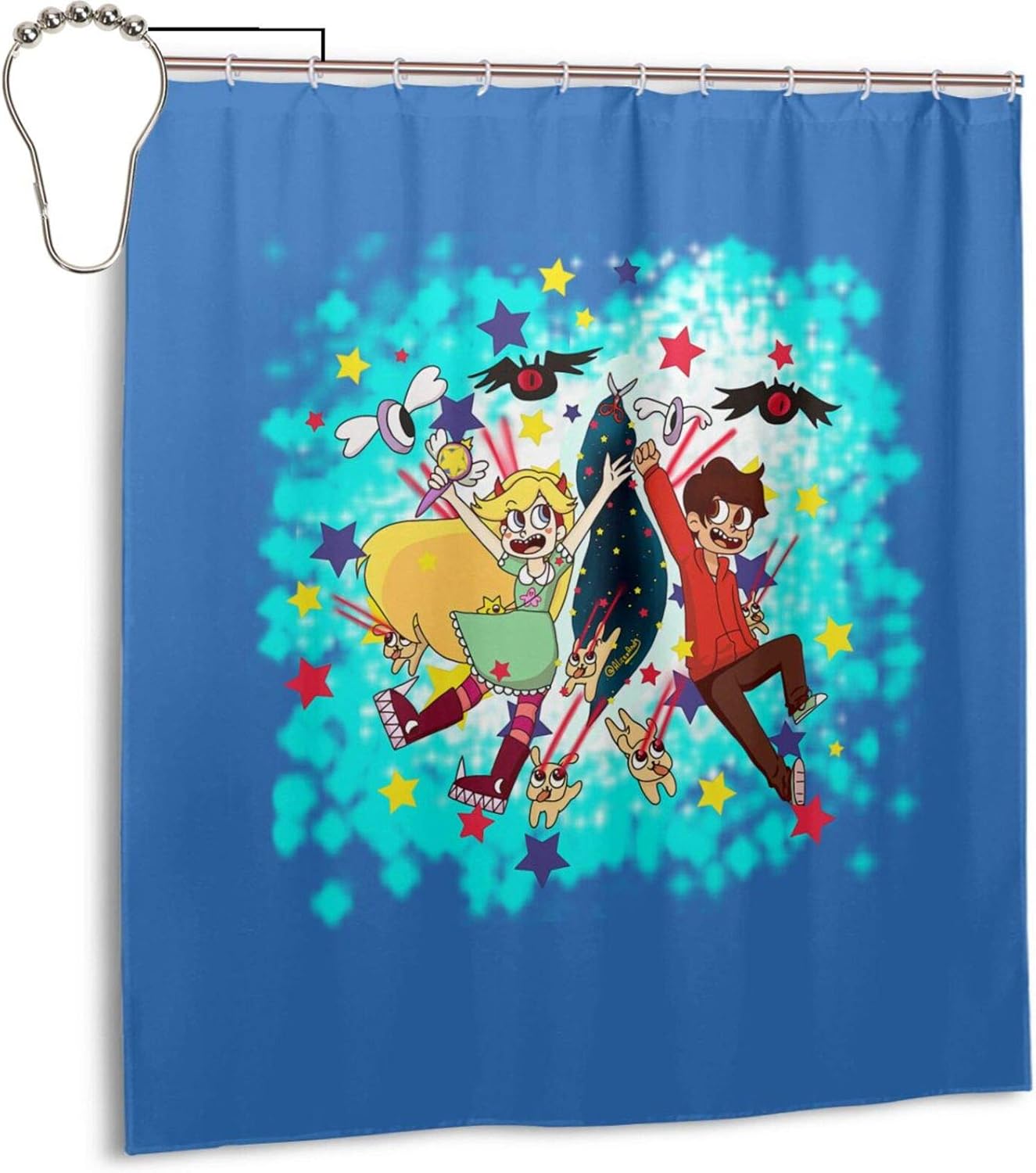 Amazon Co Jp 悪魔バスター スター バタフライ リ シャワーカーテン 防水 防カビ加工 バス用品 目隠し リング付き取り付け簡単 防水 間仕切り 浴室 お風呂カーテン ホーム キッチン