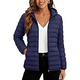 TACVASEN Women's Lightweight Puffer Jacket with Hood Pockets Quilted Padded Full-zip Water-Resistant Winter Coat