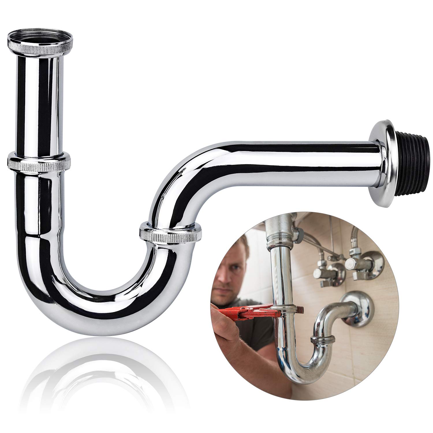 DESON Universal Sink Siphon, Flexible Siphon Tube, Chrome Anti-Odour 1 1/4 Inch U-Design for Bathroom Sink