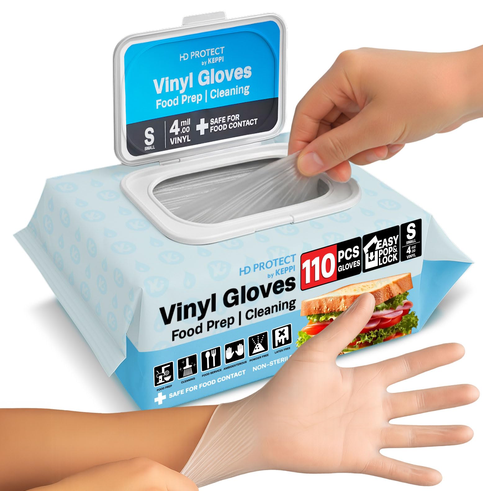 Keppi 110 Pack Clear Vinyl Gloves – Disposable Latex-BPA & Powder-Free – Food Safe Plastic Gloves for Cooking Cleaning Food Prep Catering BBQ Baking & Restaurant Use - (Small)