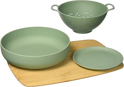 Une Domo Pv Bam 6199 Point Virgule Petit Dejeuner Set Plate Bowl Colander Bread Board Fibre De Bambou Multicolore Amazon Fr Cuisine Maison