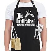 Kaidouma Funny Grill Aprons for Men - The Grillfather - Men’s Funny Chef Cooking Grilling BBQ Apron with 2 Pockets - Birthday Father's Day Christmas Gifts for Dad, Step Dad, Father in Law, Husband