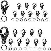 Giantree 40Pcs Lobster Claw Clasps, Black Lobster Clasps with Jump Ring, Stainless Steel Clasps Fastener Hook End Chain Clasp Metal Jewelry Clasps for DIY Bracelet Necklace Jewelry Making