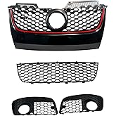 iiLentes Front Grille Upper Lower Grill & Fog Light Cover Grill Compatible with Golf Jetta MK5 GTI GLI 2006 2007 2008 2009