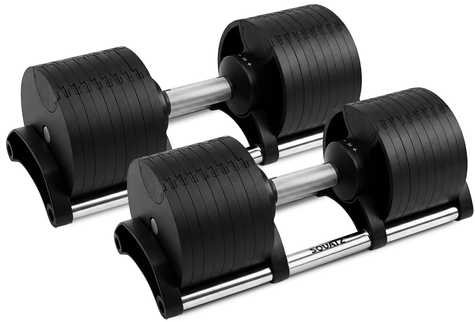 Photo 1 of SQUATZ Adjustable Dumbbell Set, Pair of 70LB Anti-Slip Metal Handle, Replace 9 Dumbbells with 1, Quick Change Weight Adjustments with Twist Lock Technology, for Full Body Workout, Fitness and Weightlifting