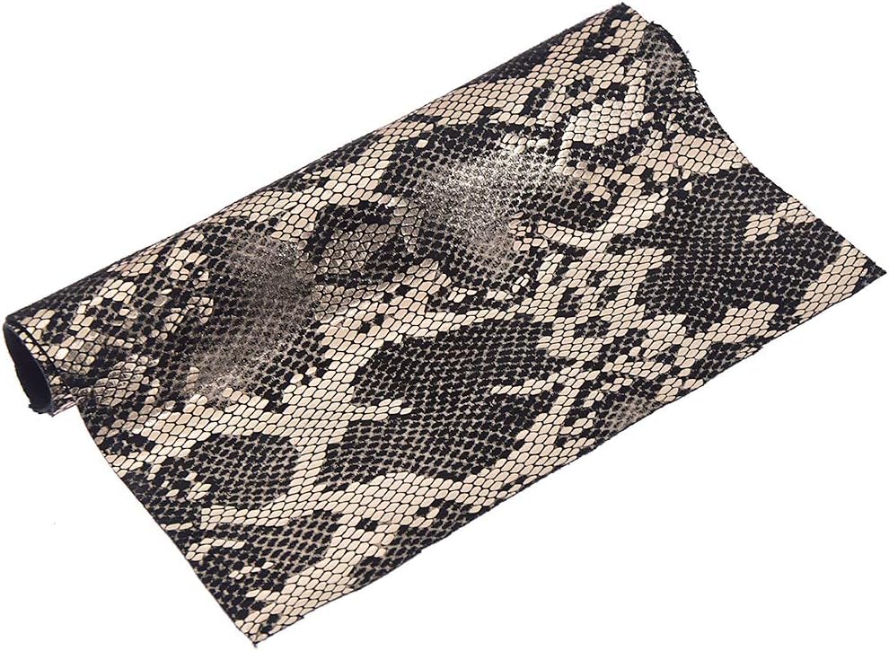 CHZIMADE A4 Size Glitter Synthetic Shiny Snake Pattern Printed Leather Fabric Faux DIY Sheet Canvas Back Great for Hair Bows Making Craft Snake Pattern
