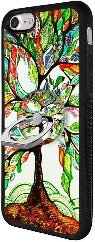iPhone 7 8 Case with Ring Holder Stand Colorful Tree, YC Hongda Series - Ultra Slim Luxury Case Cover With 360 Rotating Ring Grip/Stand Holder/Kickstand For iPhone 7 8, black