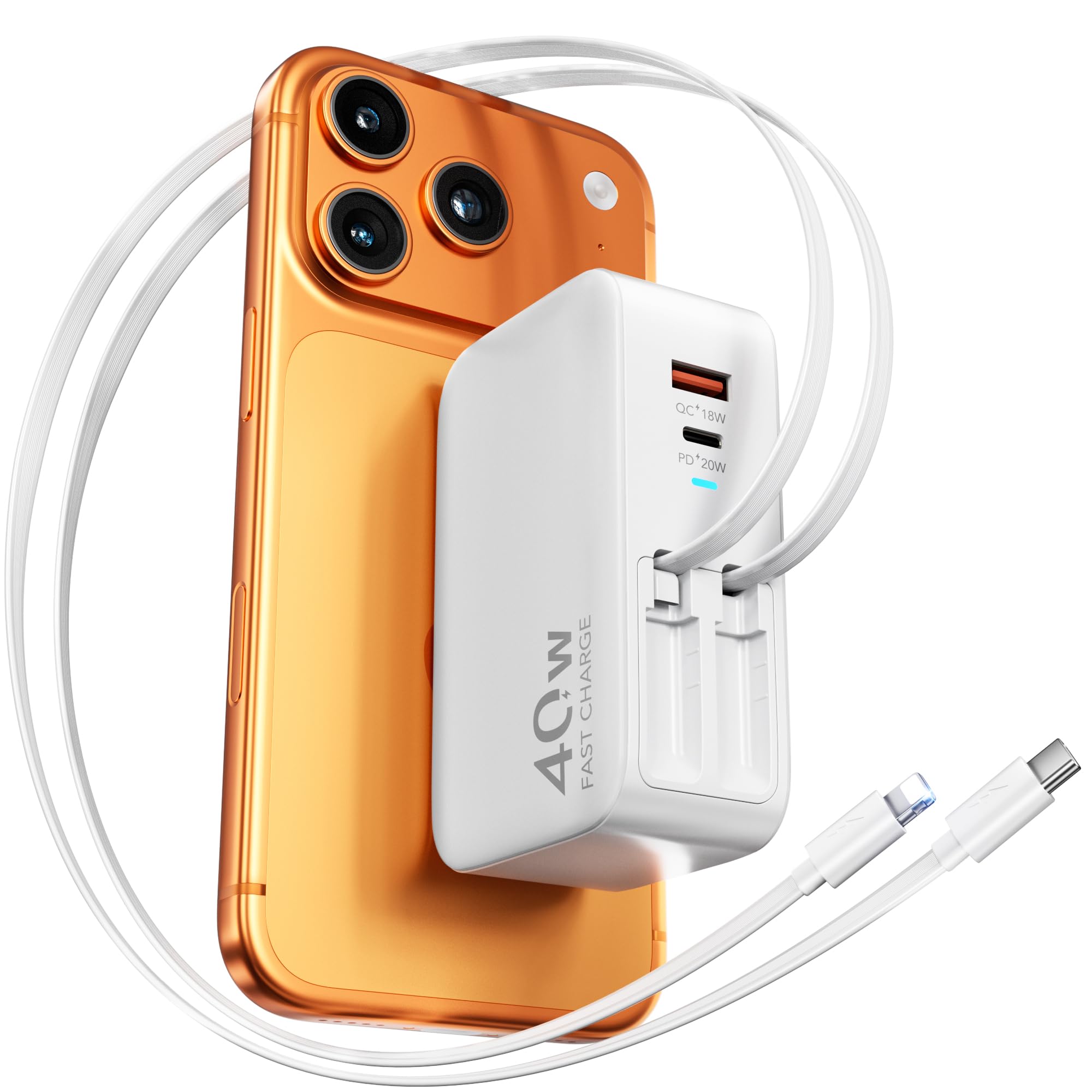 Photo 1 of 4 in 1 Retractable Wall Charger for iPhone 17,Retractable Phone Charger Wall Plug,Travel Essentials Retractable Charger for iPhone 17 Pro Max/17 Pro/17 Air/16/15/14/13/12,Galaxy S25,Pixel 10,iPad