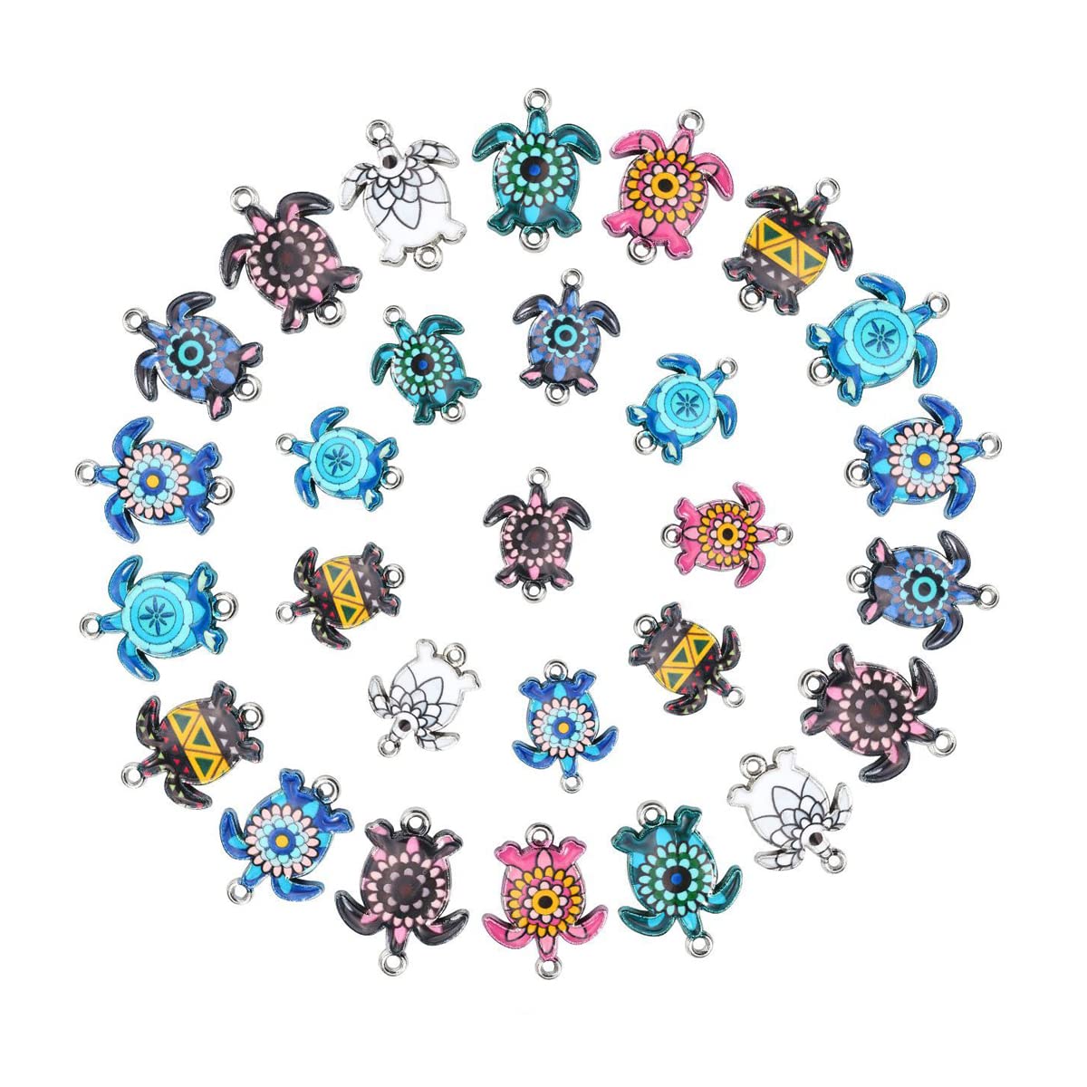 Airssory 40Pcs 8 Colors Sea Turtle Charm Printed Enamel Connector Animal Tortoise Dangle Charms for Jewelry Making - 24x18mm — image 1