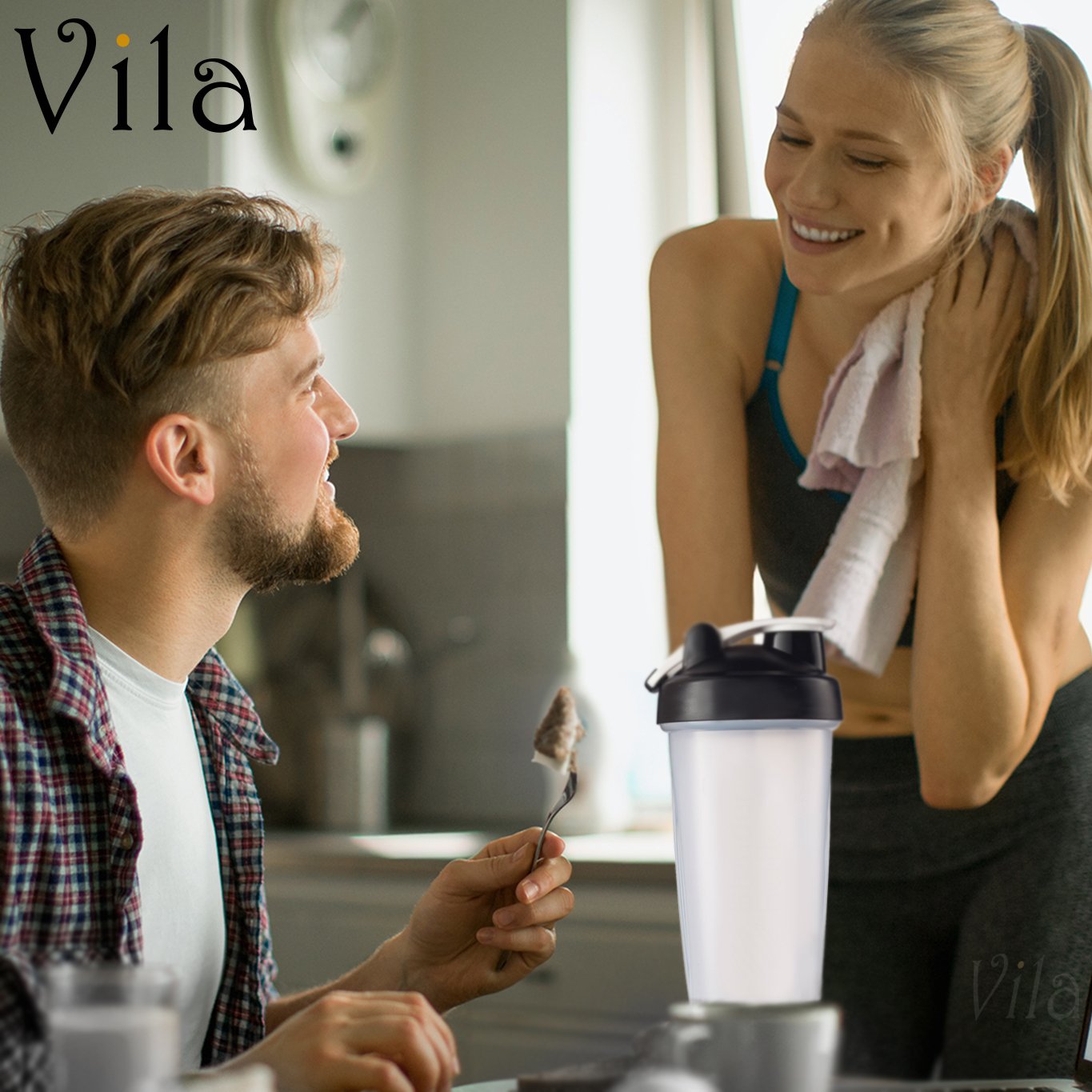 Vila Blender Bottle: Perfect for smoothies, protein blends and more: Stainless steel blender ball inside: Leak-proof, dishwasher safe and BPA-free: Embossed Ounce and Milliliter markings