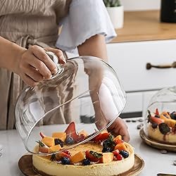 KVMORZE Cake Stand with Glass Dome, 2-in-1 Acacia
