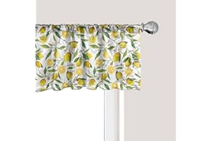 Ambesonne Valance for Windows, Exotic Lemon Tree Branches Gardening Nature Design, Short Curtain for Kitchen and Bedroom Farmhouse Decor with Rod Pocket Home Decoration, 54" X 12", Green Yellow