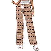 X-Image Women's Comfy Pajama Lounge Pants Floral Print Drawstring Jogger Wide Leg Athletic Pants